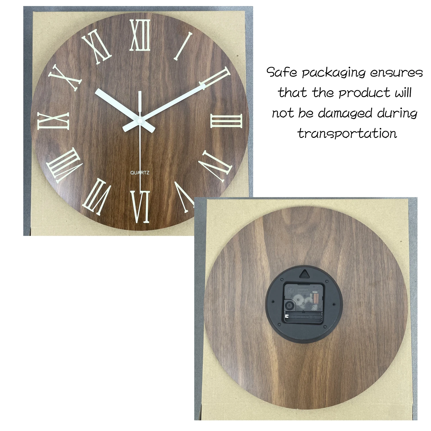 1pc Wooden Glow-in-the-Dark Wall Clock, Brown Retro Wood Grain Roman Numerals Design Wall Clock, Silent Clock, Home Decor view 5