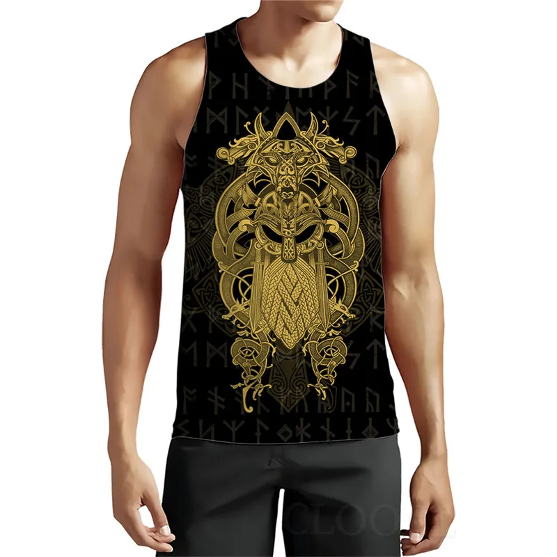 Sleeveless Men\'s Viking Style Tanks Vintage Summer 3D Print Gothic Male Vest 6XL Plus Size Man Clothing Loose Casual Sports Tops