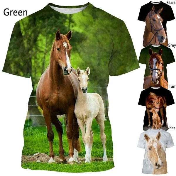 

Summer Fashion Men's and Women's Harajuku Animal Horse 3D Printing T-shirt Casual Short sleeved T-shirt