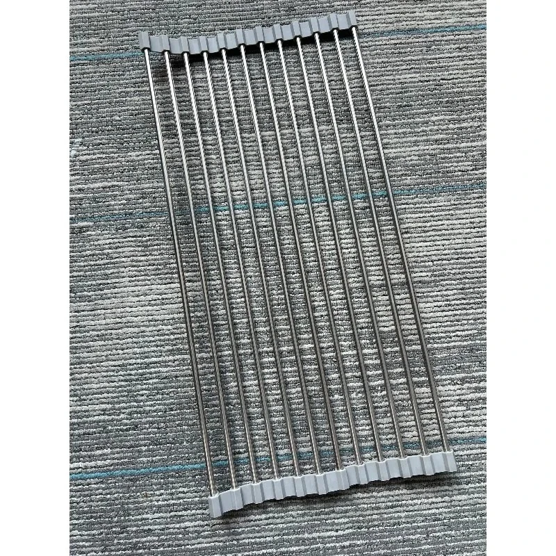47*24cm Silicone Stainless Steel Sink Draining Rack Kitchen Roller Shutter Tableware Fruit and Vegetable Storage 12 Tubes