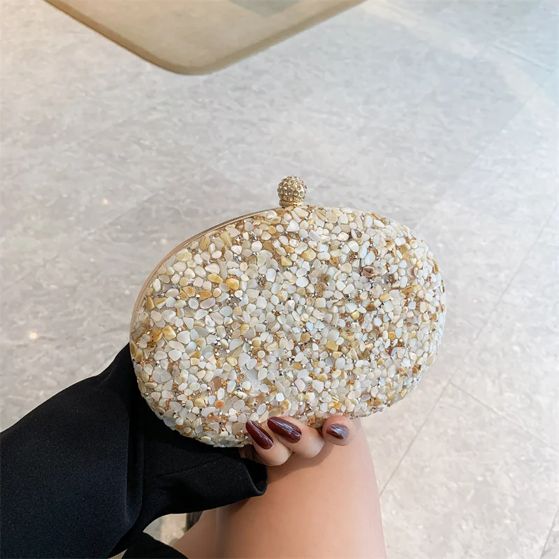 حقيبة سهرة عصرية بالحجارة بيج كرة مستديرة ثوب حفلة حقيبة انفصال مقبض الفيروز مخلب محافظ الزفاف للمرأة #5