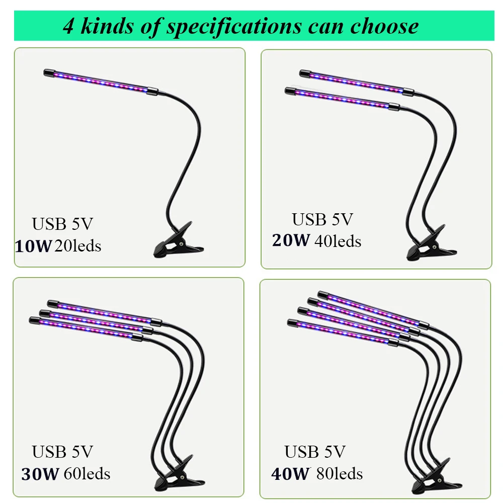 FTOYIN Led Grow Light With Clips Full Spectrum Upgraded Plant Light With 3/9/12H Timer 10 Dimmable Level For Indoor Plants