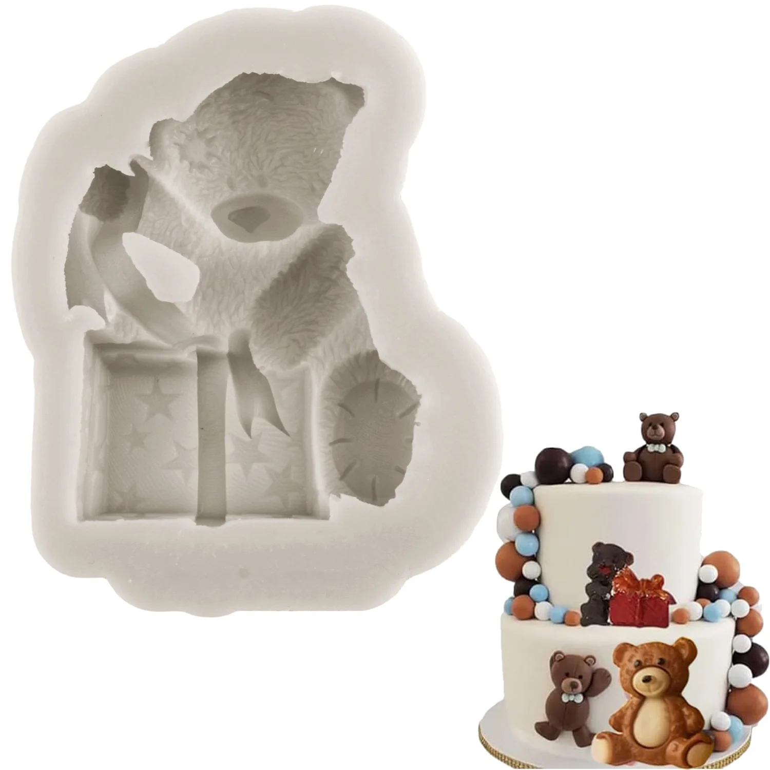 Gift Bear Fondant Silicone Moulds For DIY Cake Decorating Cupcake Topper Chocolate Candy Gum Paste Polymer Clay Moulds