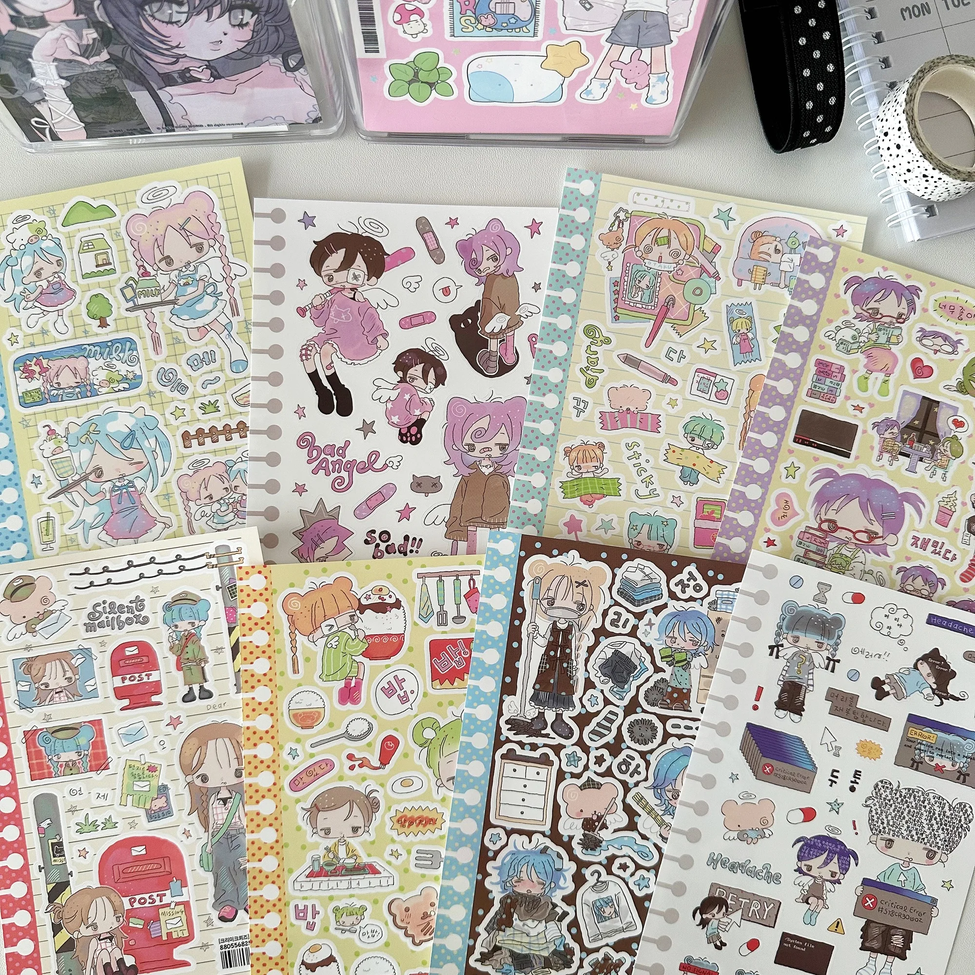 1/8PCS Cute Cartoon Stickers Korean Anime Character Sticker Sweet Cool Girl Sticker Journal Diary Planner Diy Decorative Sticker