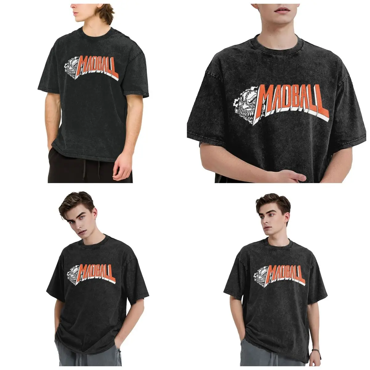 Streetwear T-Shirts Madball Sticker Washed T Shirt Short Sleeve Hip Hop T-Shirt Tops Tees for Men Women