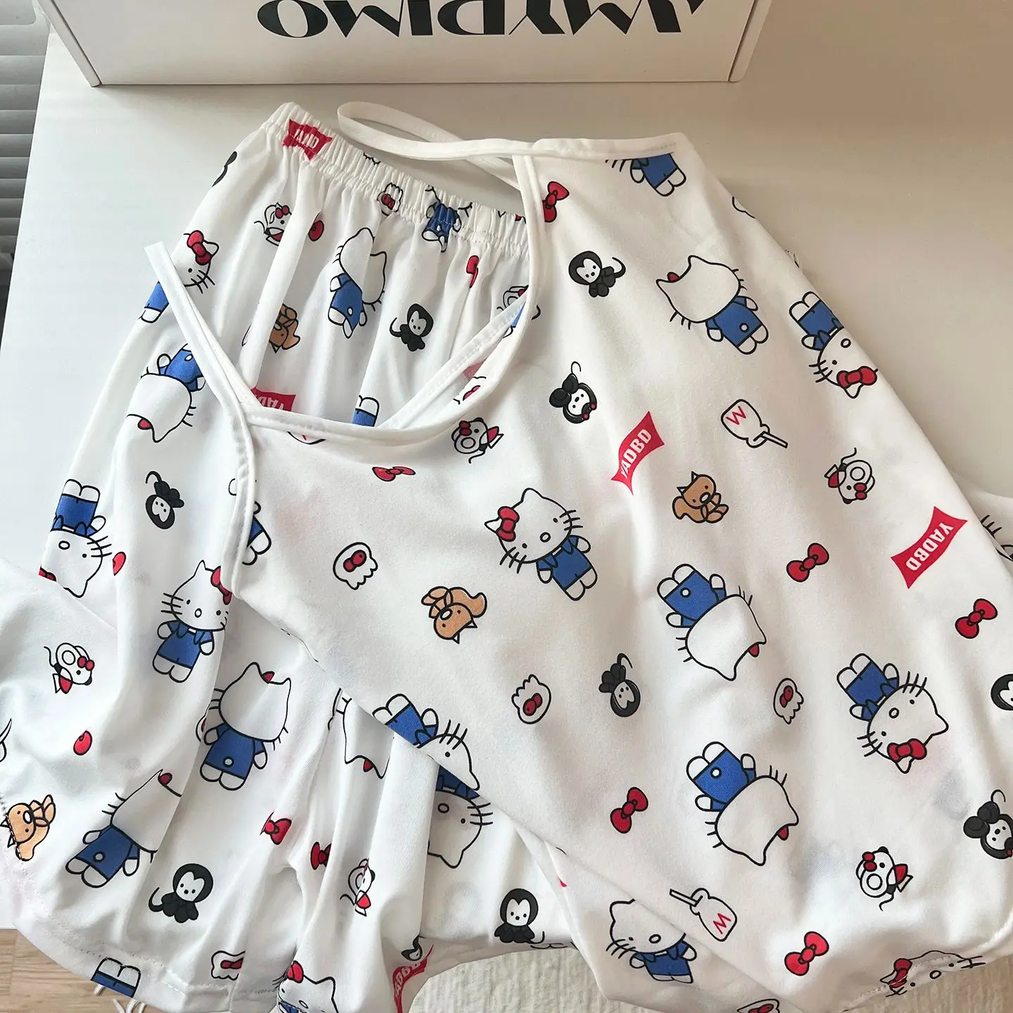الصيف مرحبا كيتي منامة سانريو أنيمي لطيف فتاة الحمالات السراويل KT الطباعة مجموعة الترفيه الملابس المنزلية طالب نوم #2