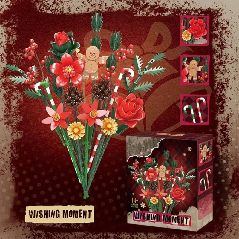 

Christmas Gingerbread Man Flowers Bouquet Building Blocks Toys Plant Bricks DIY Blocks Set Desktop Decoration Kids Holiday Gifts