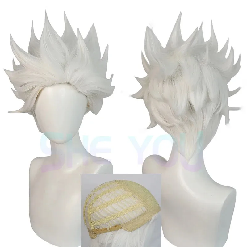 عالية الجودة Ursula شعر مستعار تأثيري فيلم أبيض قصير الشعر للكبار النساء الرجال مقاومة للحرارة الاصطناعية تأثيري الباروكات