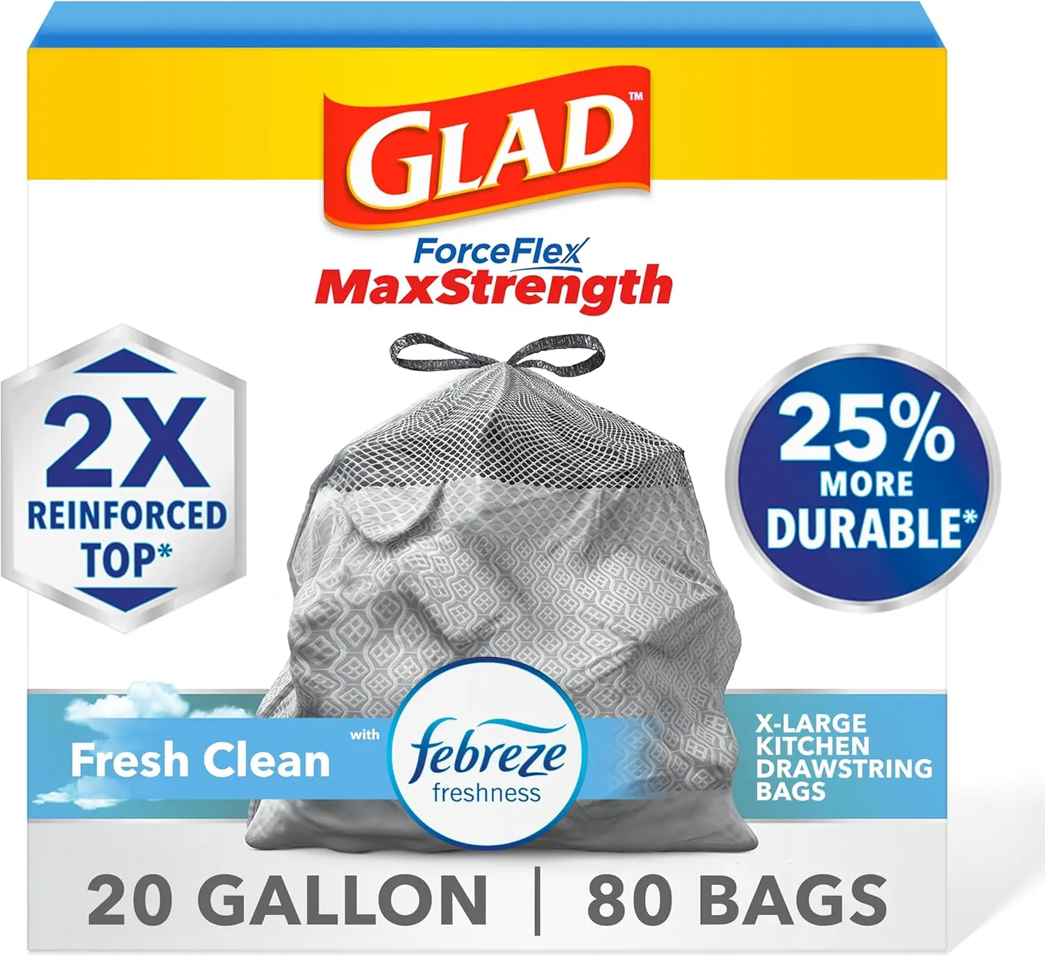 

Extra Strong 20 Gallon Kitchen Trash Bags with Odor Control, 80 Count - Fresh Scented & Leak-Proof