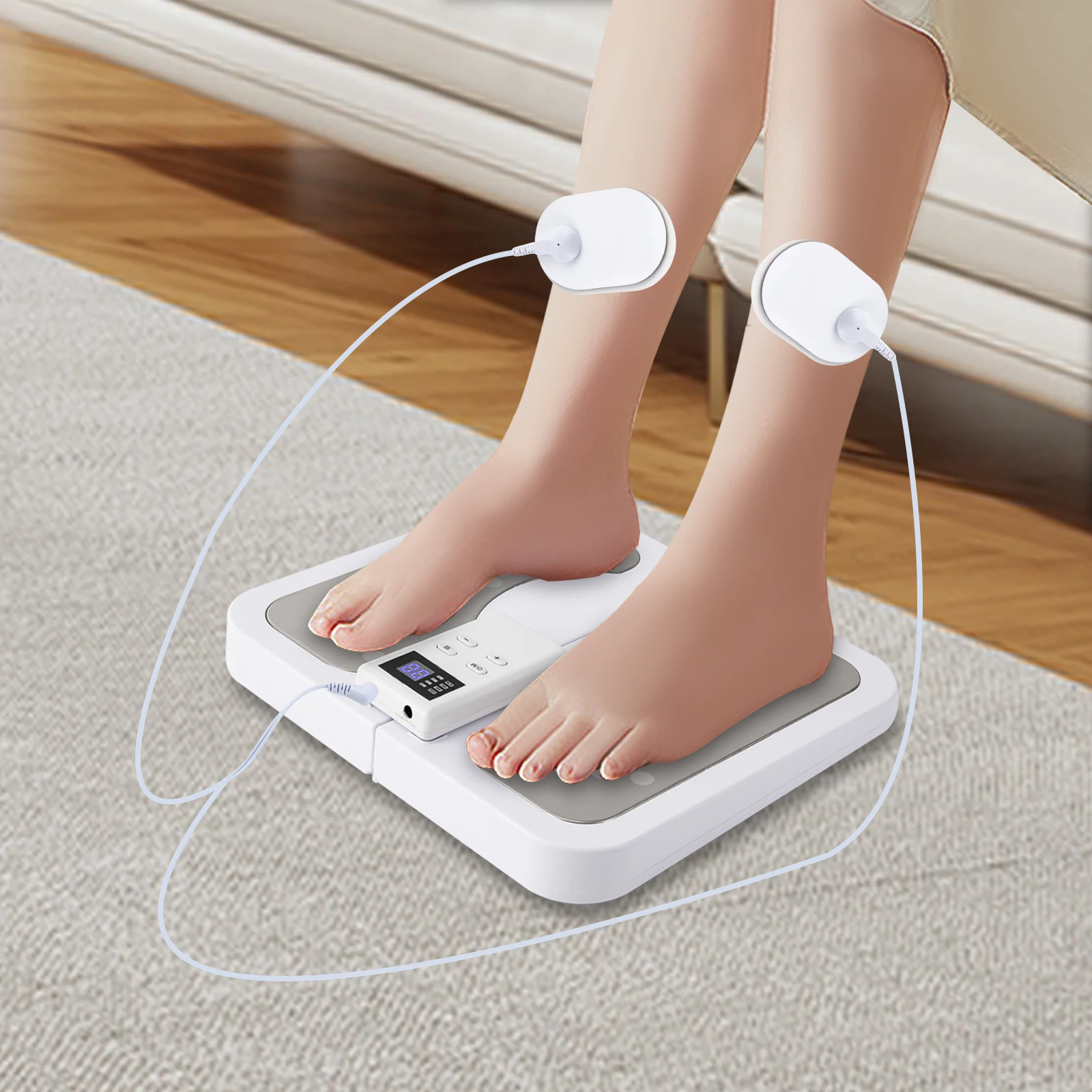 Massaggiatore elettrico per piedi Stimolazione muscolare Massaggio Rilassamento Trainer Stimolatore della circolazione sanguigna per gambe, polpacci e tariffe