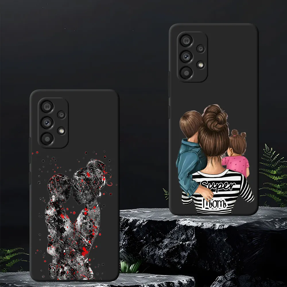 Black Phone Case For Samsung Galaxy A55 A16 A54 A34 A12 A14 A33 A15 A21s A53 A35 A17 TPU Cover Woman Fashion Girl Super Mom Baby