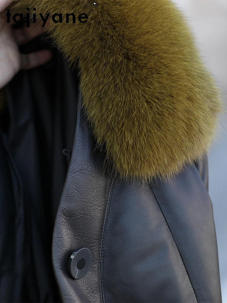 TAJIYANE جلد الغنم الحقيقي بطة أسفل معطف المرأة لوكس الثعلب الفراء طوق ملابس خارجية سترات من الجلد الحقيقي ملابس الشتاء امرأة 2025 كورت #5