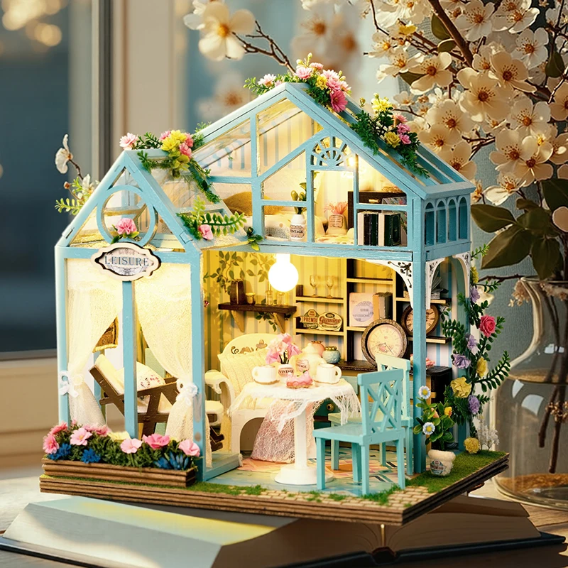 Kit di costruzione in miniatura in legno fai-da-te Case delle bambole del cottage del giardino dei fiori con mobili Case delle bambole Casa per i regali di compleanno degli amici