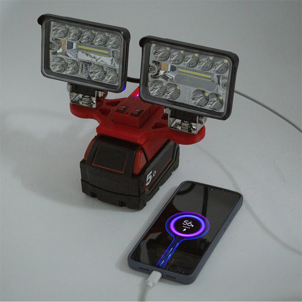 Tragbare LED-Arbeitsleuchte für Milwaukee 18V Lithium-Akku mit USB Typ-C, kabellose Outdoor-Arbeitsleuchte, Angelleuchte, Handlampe, Notbeleuchtung – Detail 4