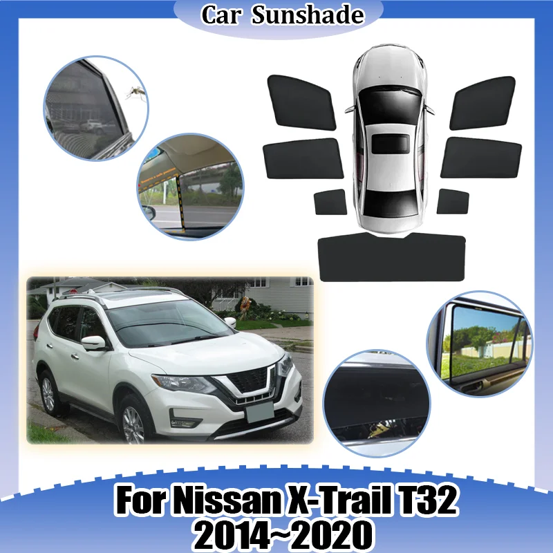 

Солнцезащитный козырек для автомобиля Nissan X-Trail Rogue T32 2014~2020, сетчатая теплоизоляционная шторка на окно, защита от УФ-излучения, аксессуары для обеспечения конфиденциальности