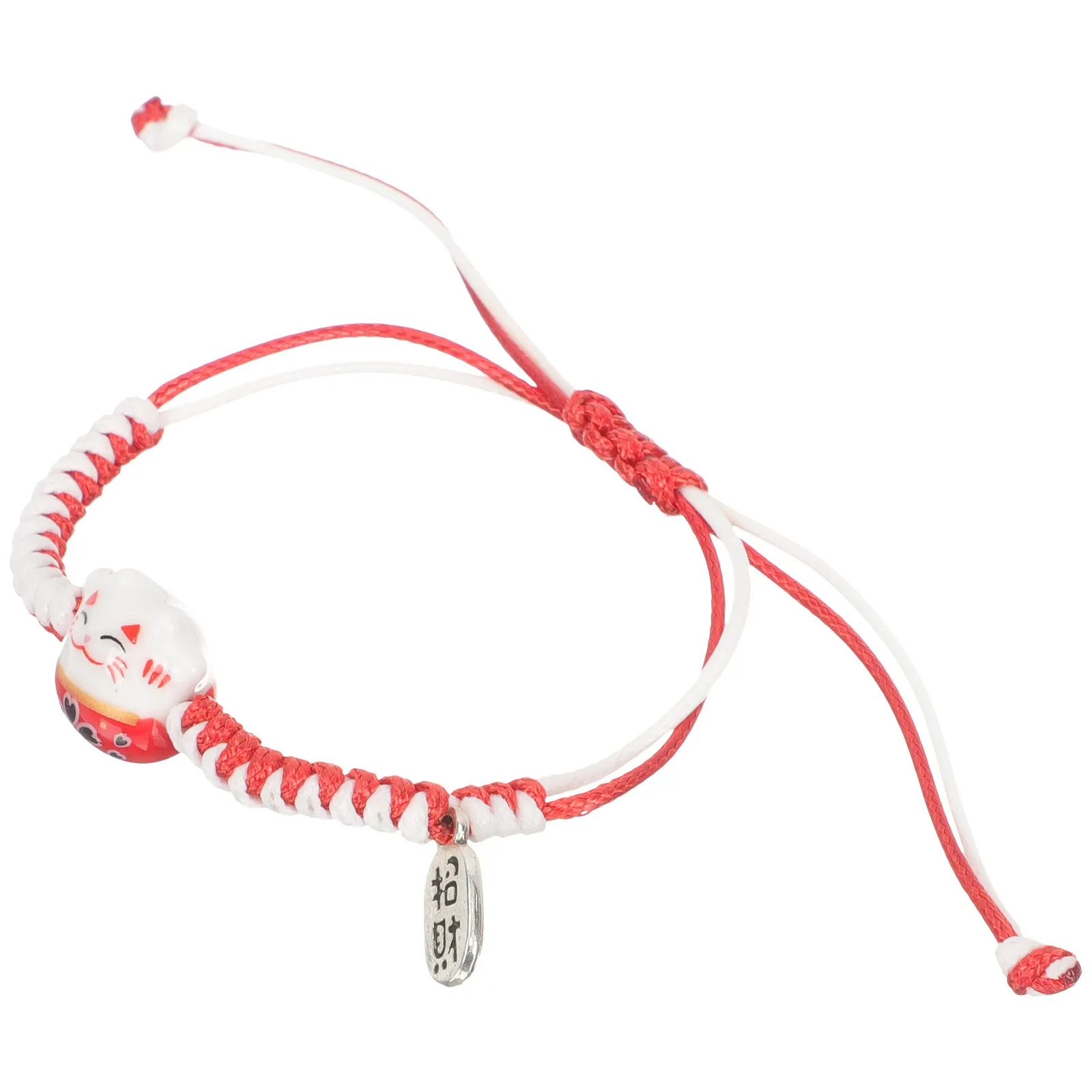 Pulsera de la Suerte con Gato Japonés para Mujer, de Cerámica y Hilo de Algodón Rojo, Ajustable, Joyería Kawaii Atractiva