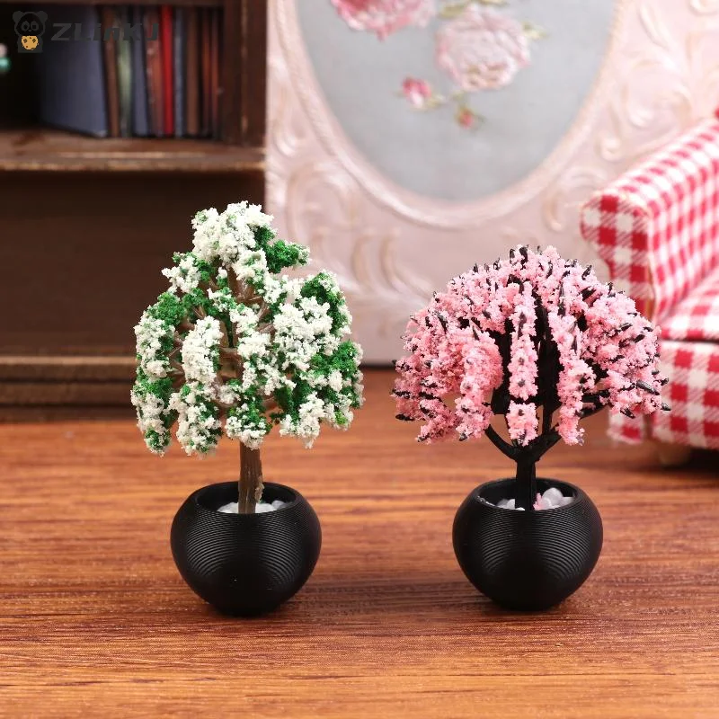 ▶ 2 Stück 1/12 Puppenhaus Simulations-Blumentopf-Modell Puppenheim Miniatur-Topfpflanzen Garten-Ornament Mikro-Szenen-Dekor