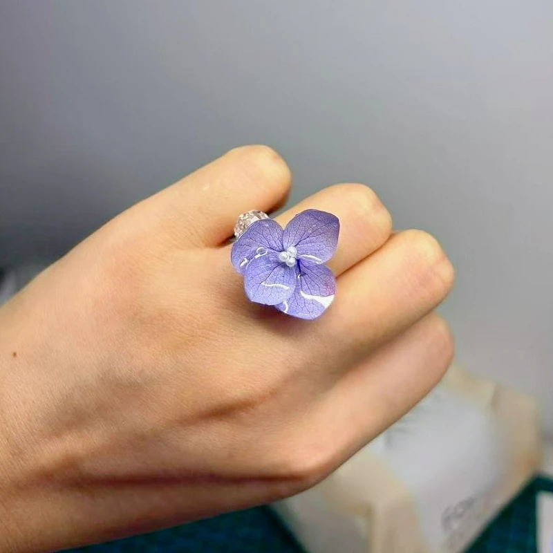 GXGlint Pink Flower Pressed Rings Natural Flower Crystal Rings Handmaking Epoxy Resin Dried Floral Daily Jewelry Gift wholesale view 4