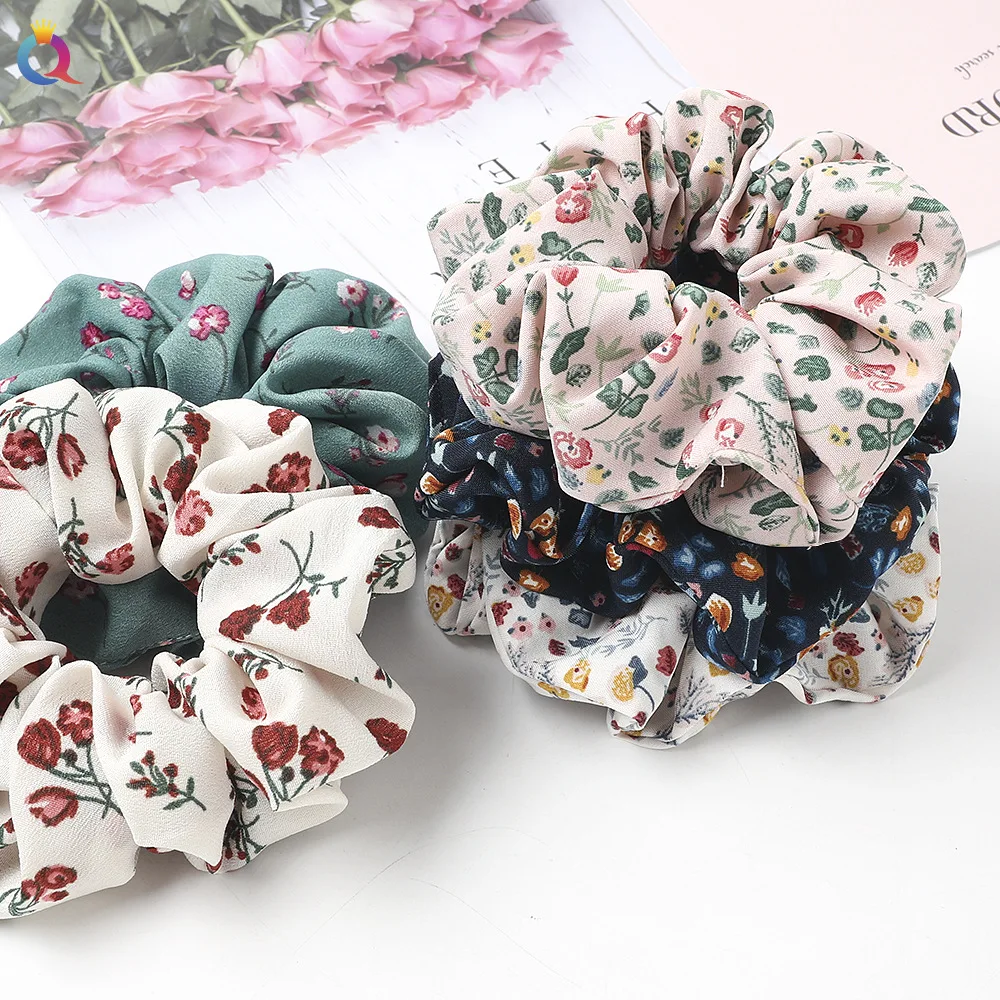 Cute Ethereal Fabric Scrunchies Korean Japanese New Floral Hair Rings for Women Ponytail High Elastic Daily Wear