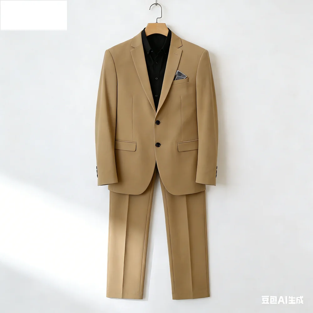 

Men's Two-Piece Suit Monochromatic Tern Casual Elegant High-Quality New Banquet Ready Fashionable Ensemble