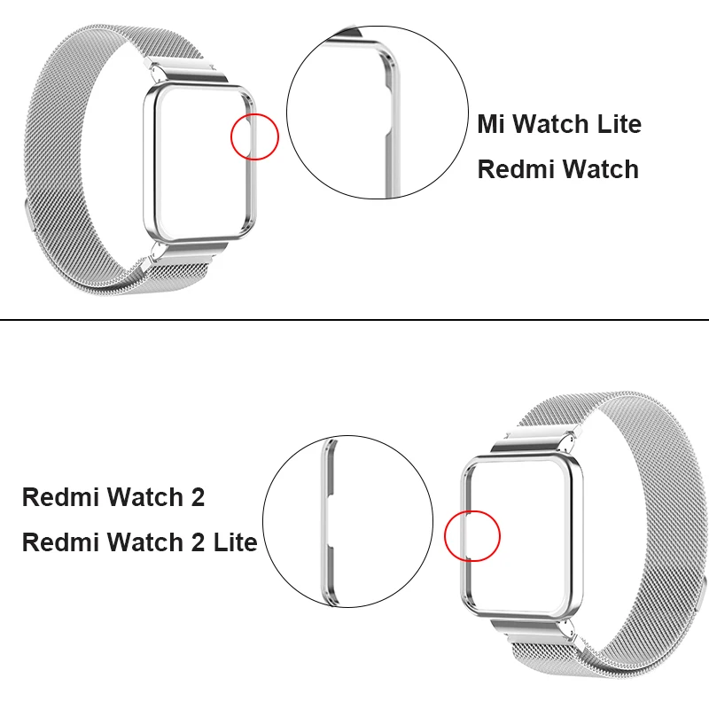 Metalowy pasek do zegarka Xiaomi Mi Lite Band Redmi Watch 2 3 aktywny z ochraniaczem zderzaka bransoletka z pętlą magnetyczną