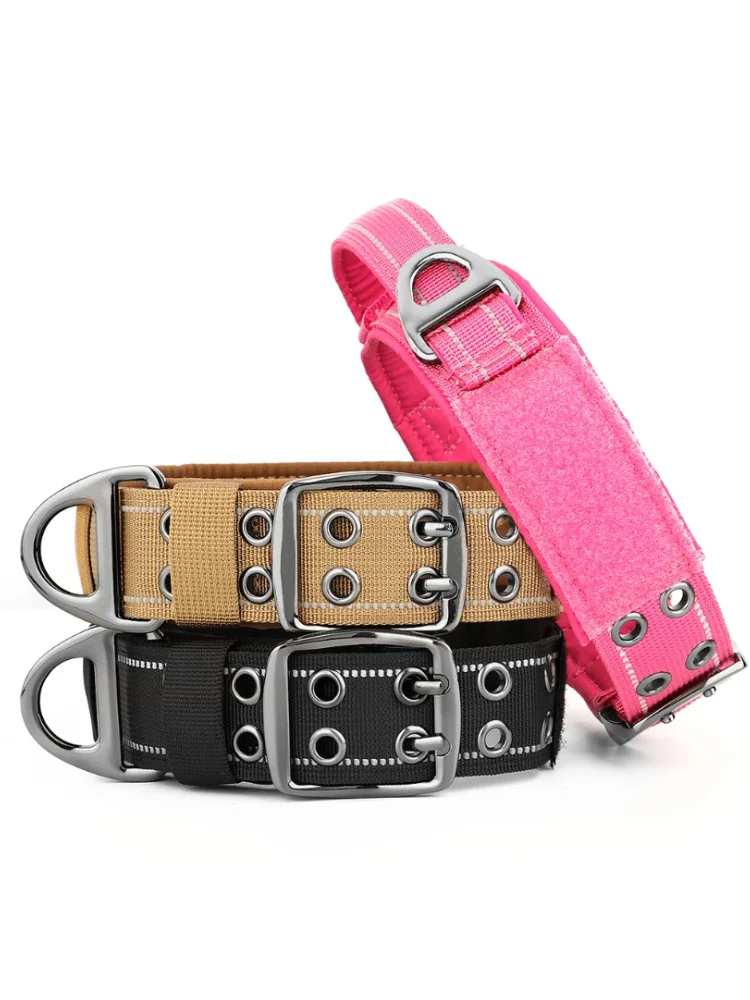 Collier tactique militaire pour chien, collier d'entraînement large en nylon avec poignée, solide pour chiens de taille moyenne et grande, bouledogue français