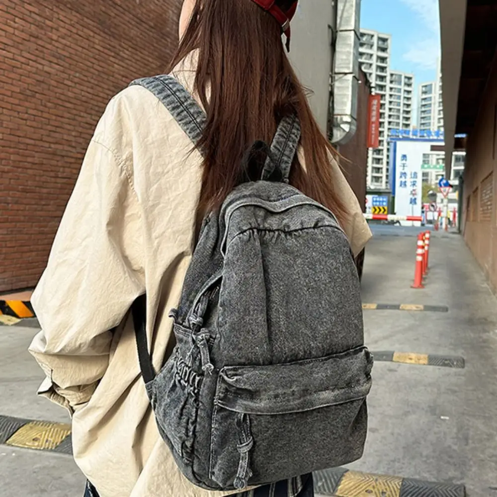 

Casual Y2K Denim Backpack Street Style Large Capacity Vintage Handbag Solid Color Japanese Style Solid Crossbody Bag Outdoor