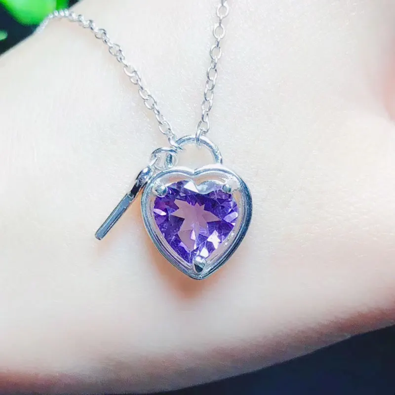 Sell the left goods at a low price Natural Amethyst Pendant with Certificate 925 Silver 6mm Heart Crystal Angel Wings Necklace
