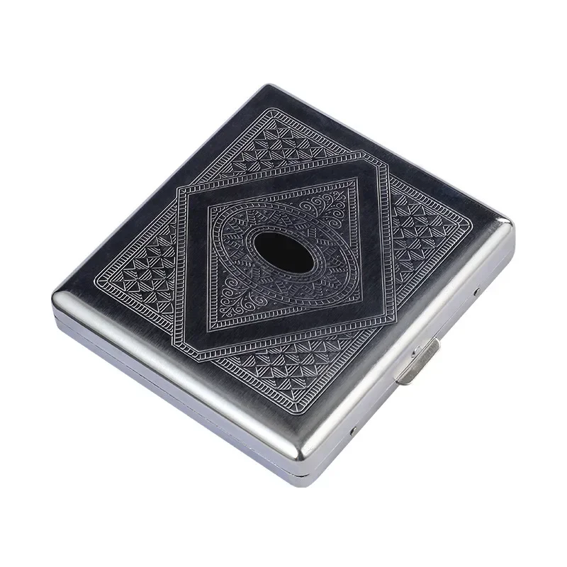 

1pcs Silver portable metal cigarette holder with random pattern flip type cigarette storage holder,