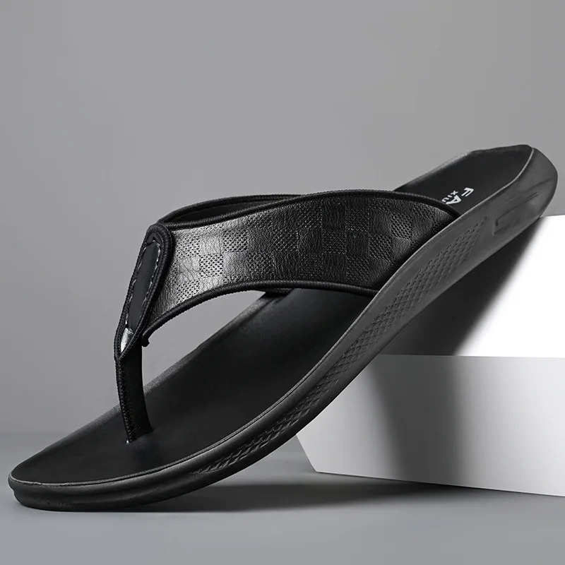 Summer Casual Non Slip Outdoor Men's Slippers Cowhide Men's Flip Flops Men's Shoes