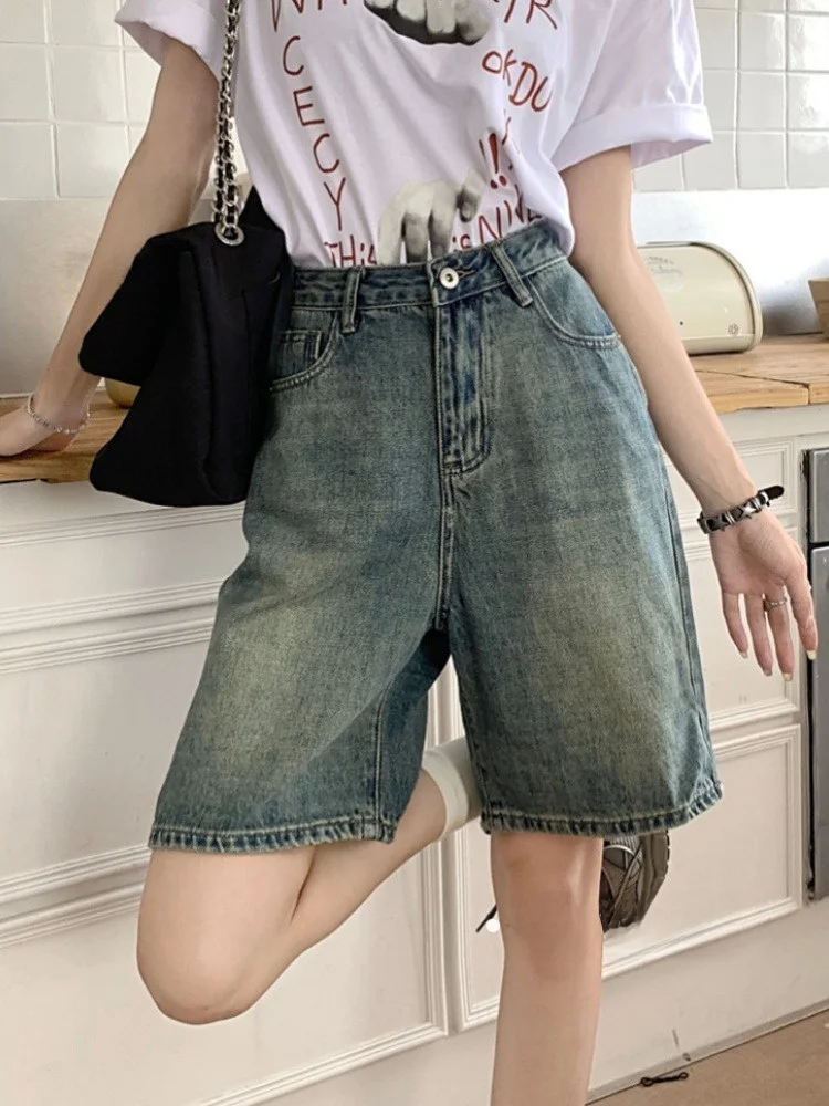 

Американские джинсовые брюки в стиле ретро, женские широкие зимние брюки с высокой талией, свободные прямые утягивающие модные джинсы пять четвертей