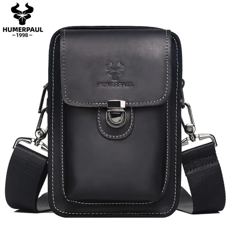 Men's Fashionable Genuine Leather Waist Bag Belt-Loop Crossbody Single-Shoulder Bag for Daily Commuting Stylish Male Accessory