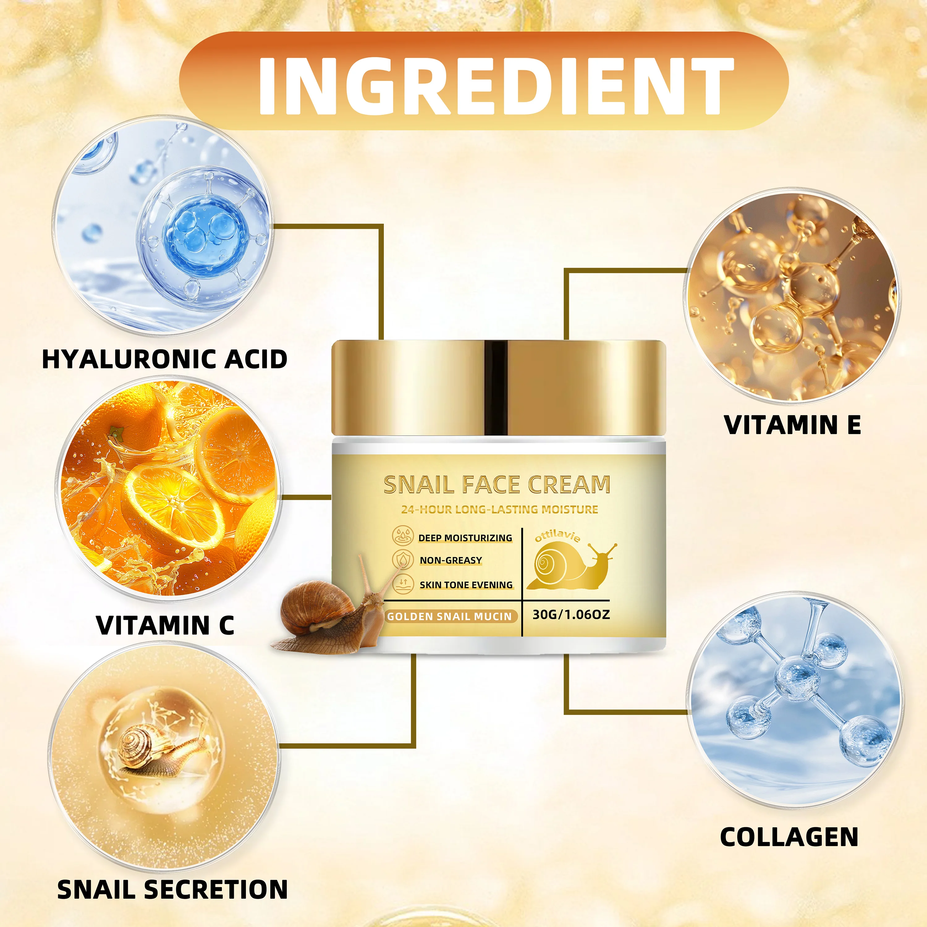 Ottilavie Snail Face Cream: Fast-absorbing, Non-greasy Moisturizer for All Skin Types. Provides Deep Hydration & Nourishment.