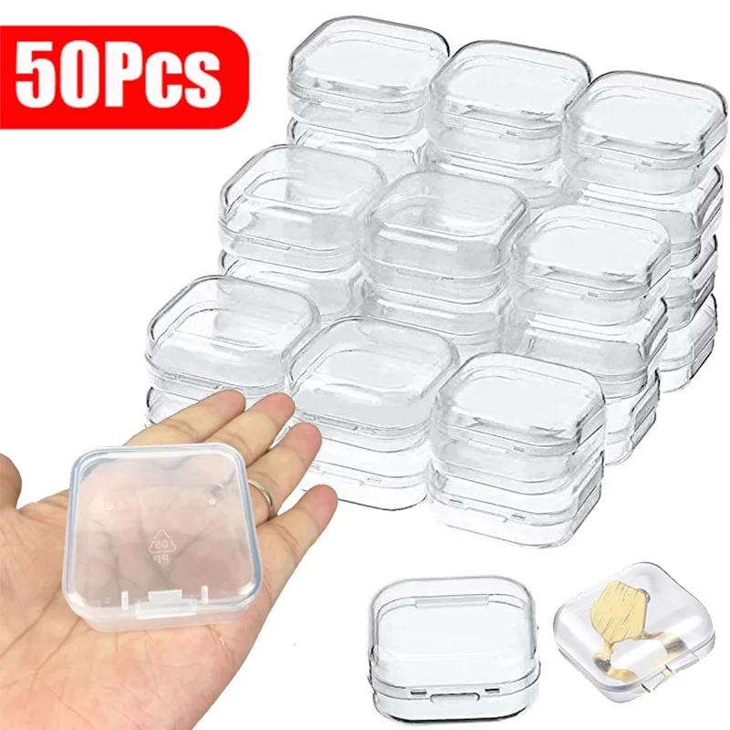 50/1Pcs Universal Mini Storage Box Transparent Square Plastic Packaging Container Case for Earrings Jewelry Packaging Storage