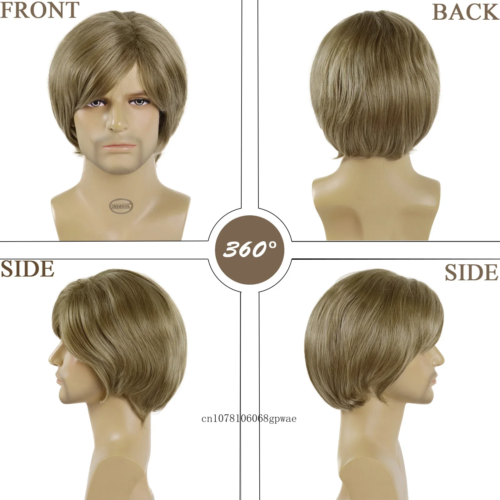 Brown Wigs for Men Boys Synthetic Hair Short Straight Wig with Bangs Daily Costume Party Cosplay Use Soft Hair Heat Resistant