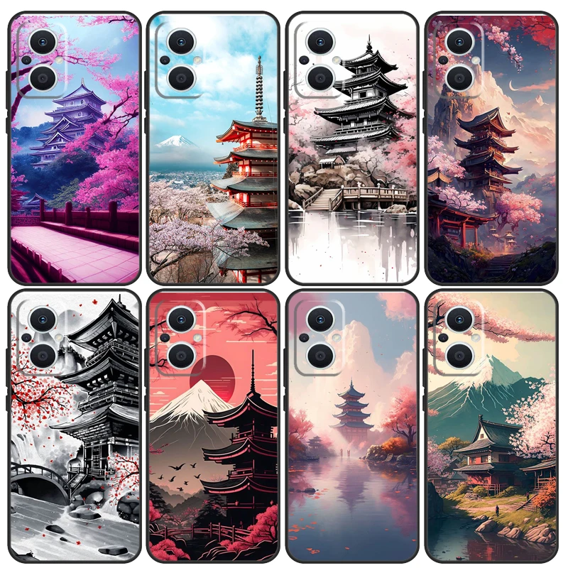 Japanese Art Temple Sakura Case For OPPO Find X5 X6 Pro X2 Lite X3 Neo OPPO Reno 8T 10 5Z 2Z 4Z 4 5 6 7 8 Lite Coque