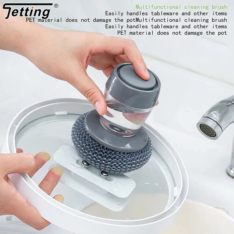 1Pcs Kitchen Cleaning Brush 2 In 1 Handle Cleaing Brushes Scrubber Sponge Dispenser Dishwashing Brush Household Kitchen Tool