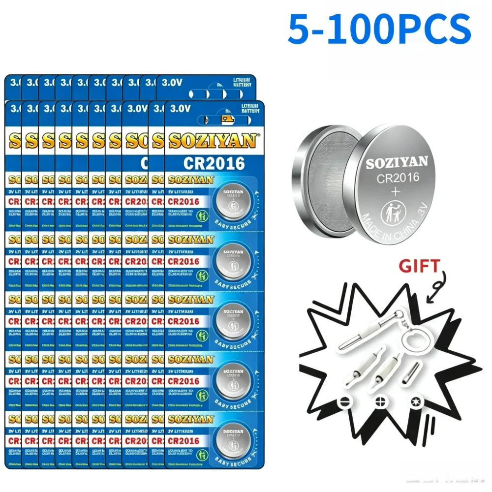 5-100PCS CR2016 DL2016 ECR2016 BR2016 3V Lithium Coin Cell 20x1.6mm 90mAh Long Lasting For Car Key Watch Remote Calculator