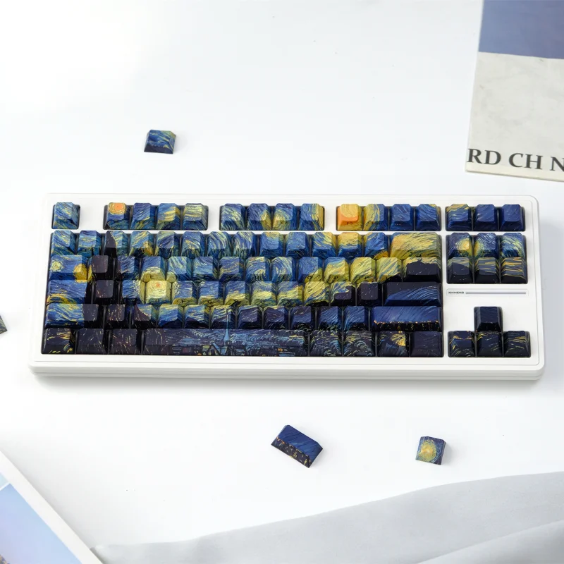 136 Keys/Set Starry Night Keycaps Cherry Profile Side Engraved Characters Transparent Keycap Double Shot For Mechanical keyboard