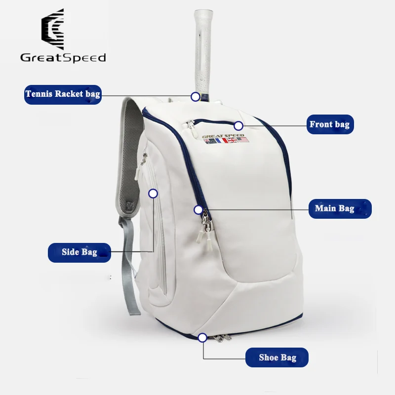 GreatSpeed-Bolso de hombro para bádminton, mochila para raqueta de tenis de playa, duradero, impermeable, de gran capacidad, para deportes de ocio