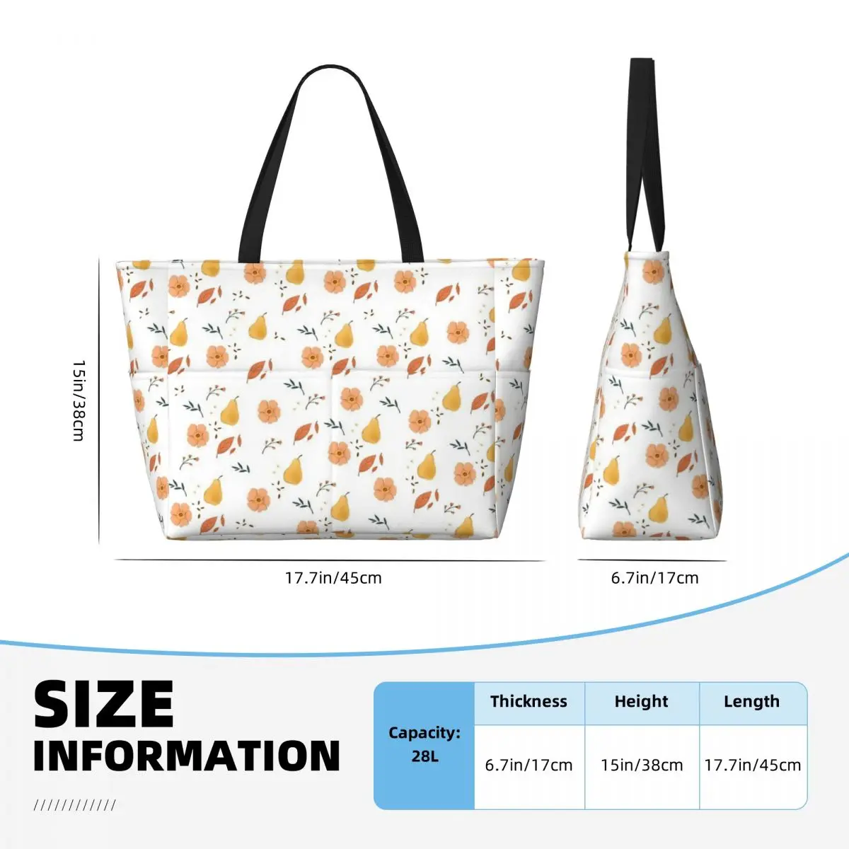 Borsa da viaggio da spiaggia con fiori e frutta autunnali, borsa Tote Retro pratico regalo di compleanno da viaggio modello Multi-stile