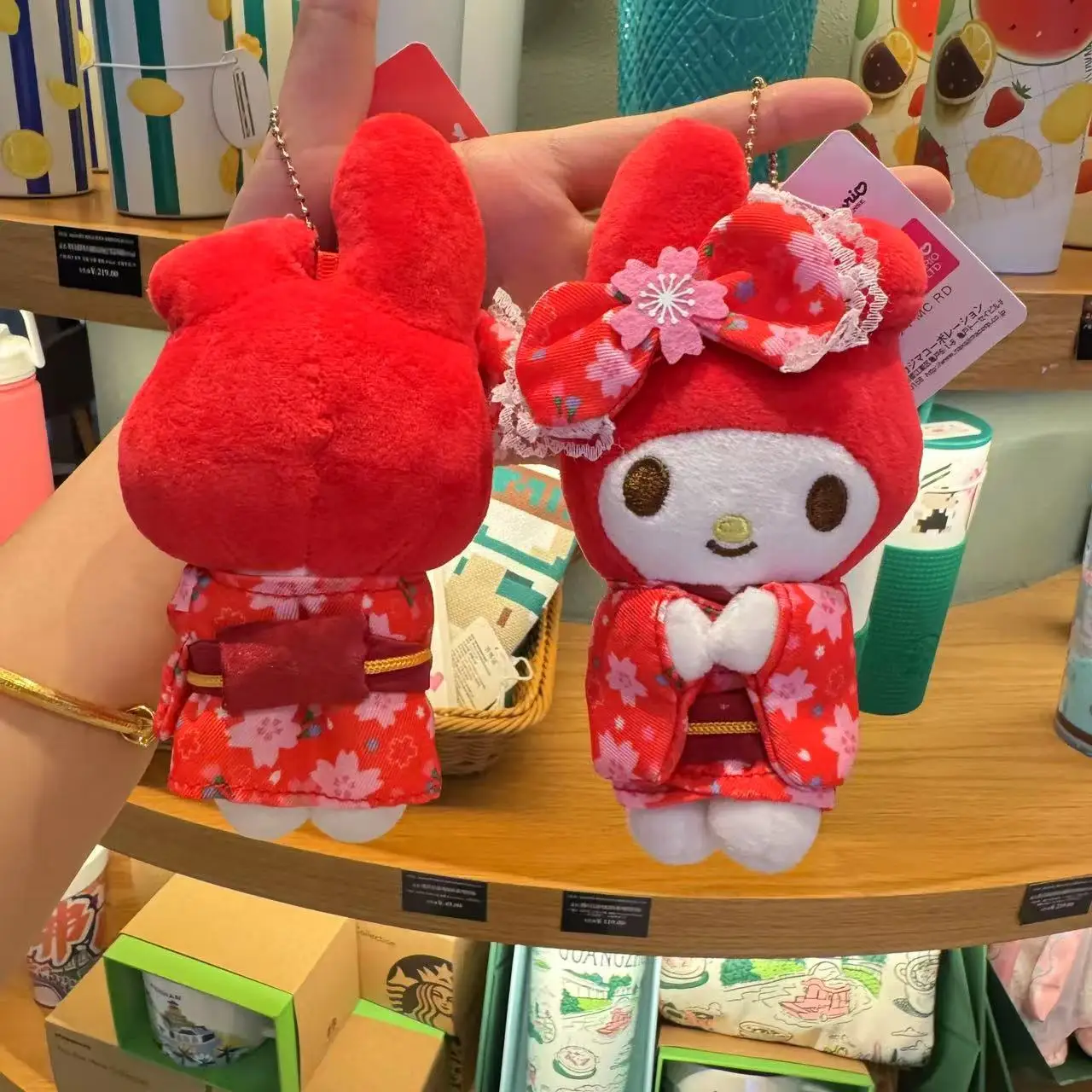 اليابانية زهر الكرز كيمونو سانريو ميلودي أفخم محشوة دمية المفاتيح فتاة على ظهره قلادة بسحاب لعب الأطفال الدمى