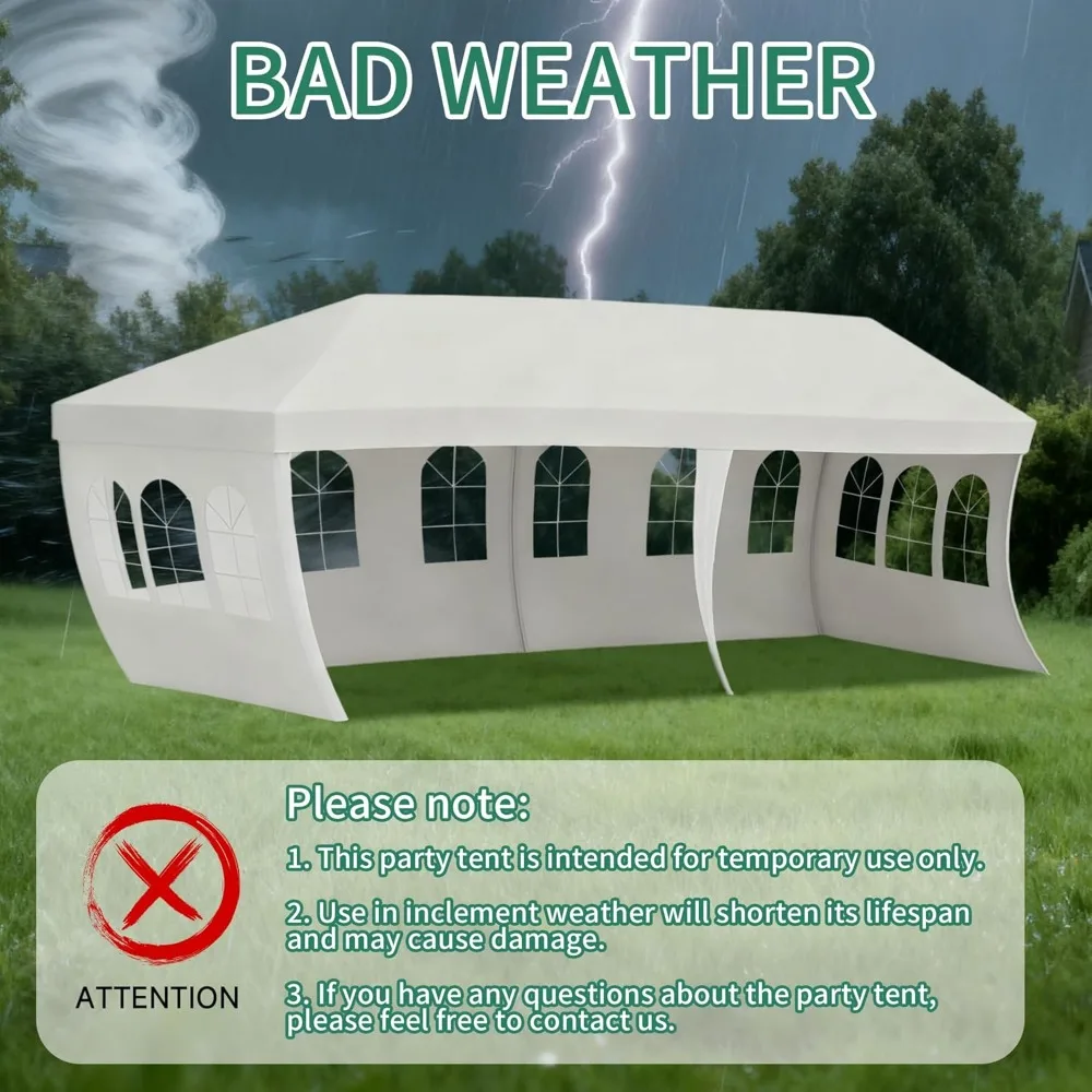 مظلة شرفة بيضاء بطول 10 × 20 قدم مع ألواح جانبية قابلة للفصل، مأوى خارجي مع نوافذ شفافة للمناسبات والأحداث #3