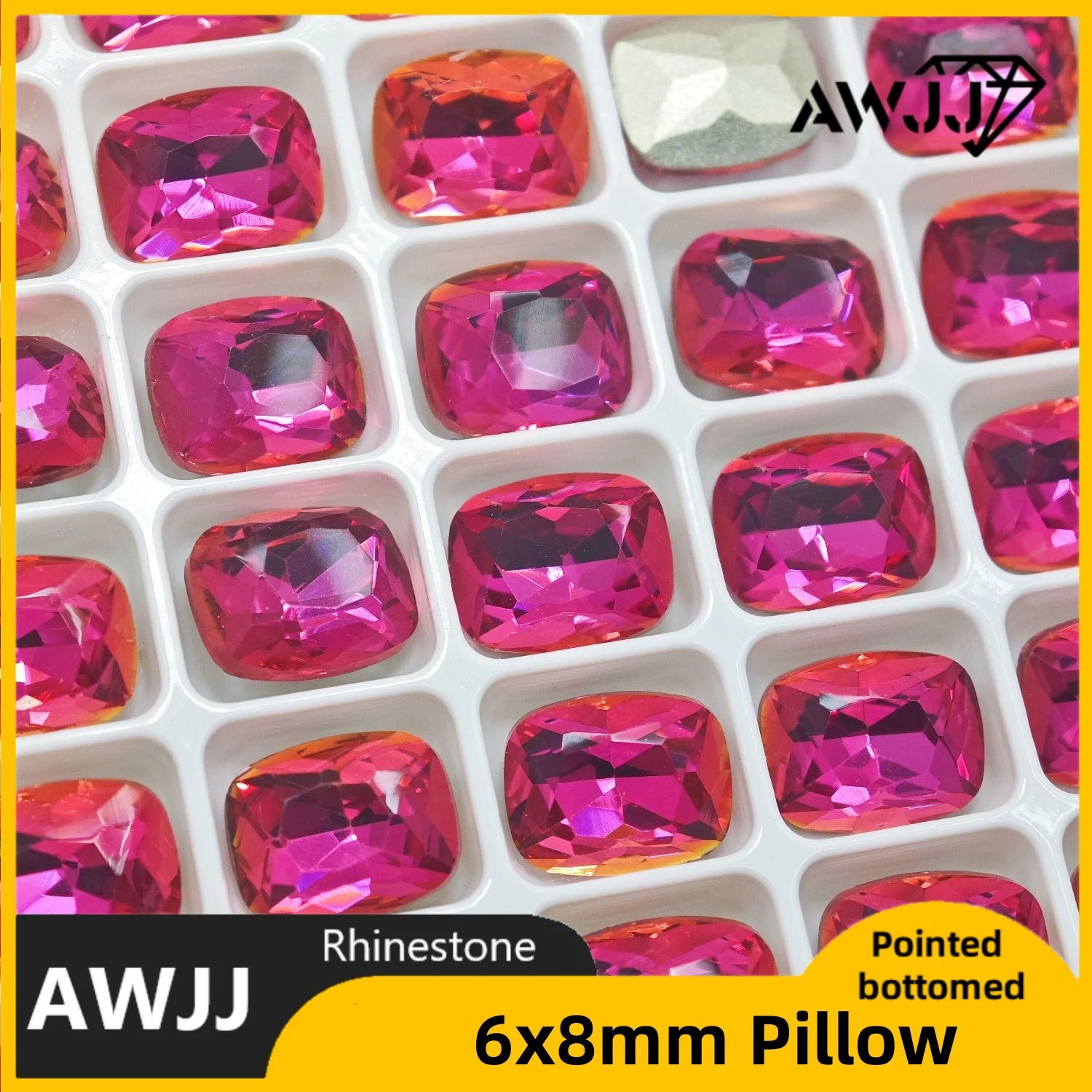 Gemme decorative con fondo a punta in cristallo a forma di cuscino da 6 * 8 mm utilizzate per orecchini, collane, accessori per gioielli per unghie