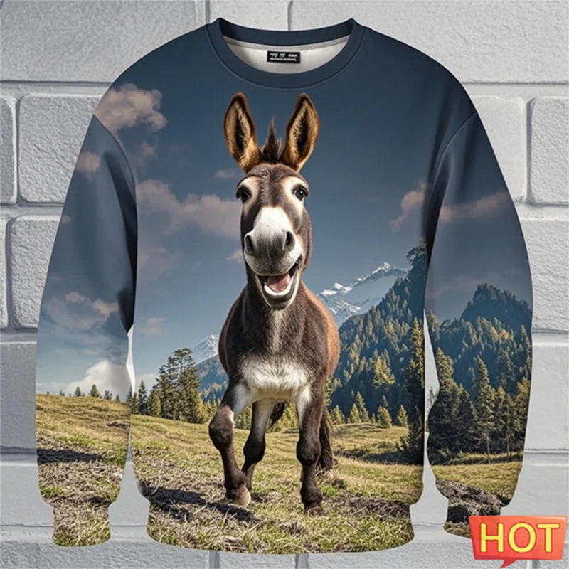 

Funny Donkey Graphic Sweatshirts For Men Clothes 3D Printed Women Kid Cute Oversize Street Outdoor Sportwear Pullover Hoodie