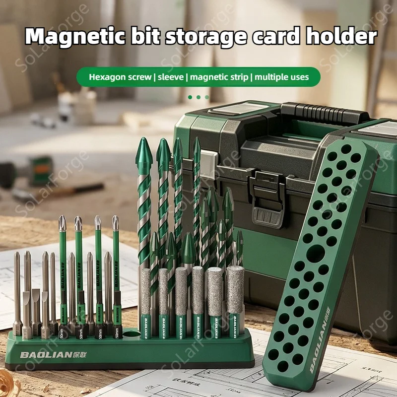 Multifunctional Bit Storage Box, Drill & Socket Holder, Magnetic Portable Stand for Electric Screwdriver Tips Organizer Rack