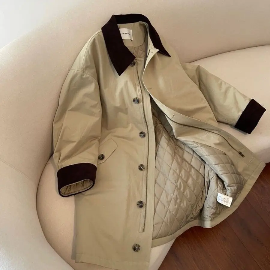 2025, neuer Damen-Mantel mit lockerer Passform, kariert, lässig, klassischer Stil, Oberbekleidung, modisches Umlegekragen-Design E12451