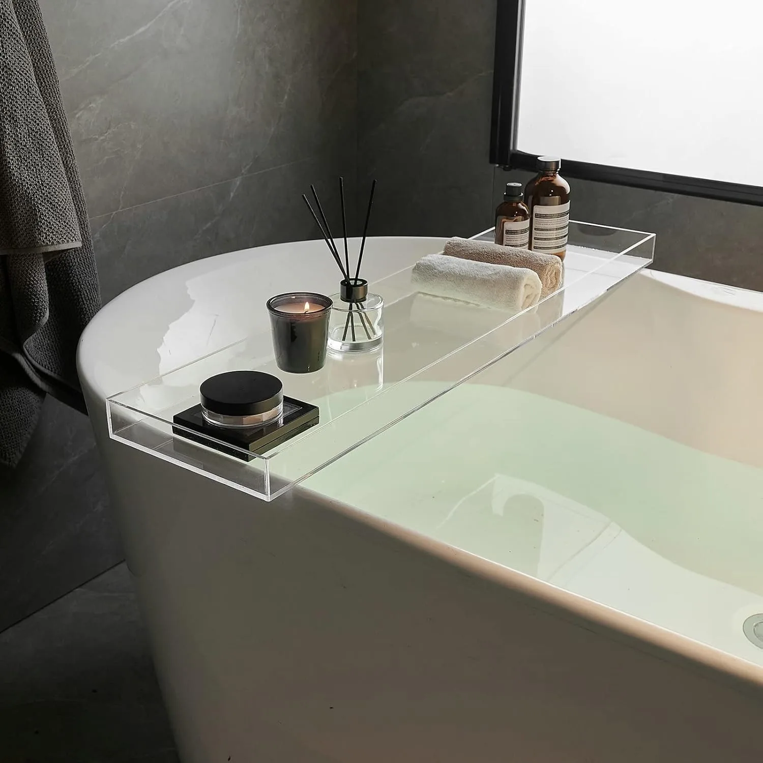 

Clear Bathtub Tray AcrylicTub Rack - Bath Tub Shelf for Bathroom to Hold Book, Phone, Candle, Wine & Tablet