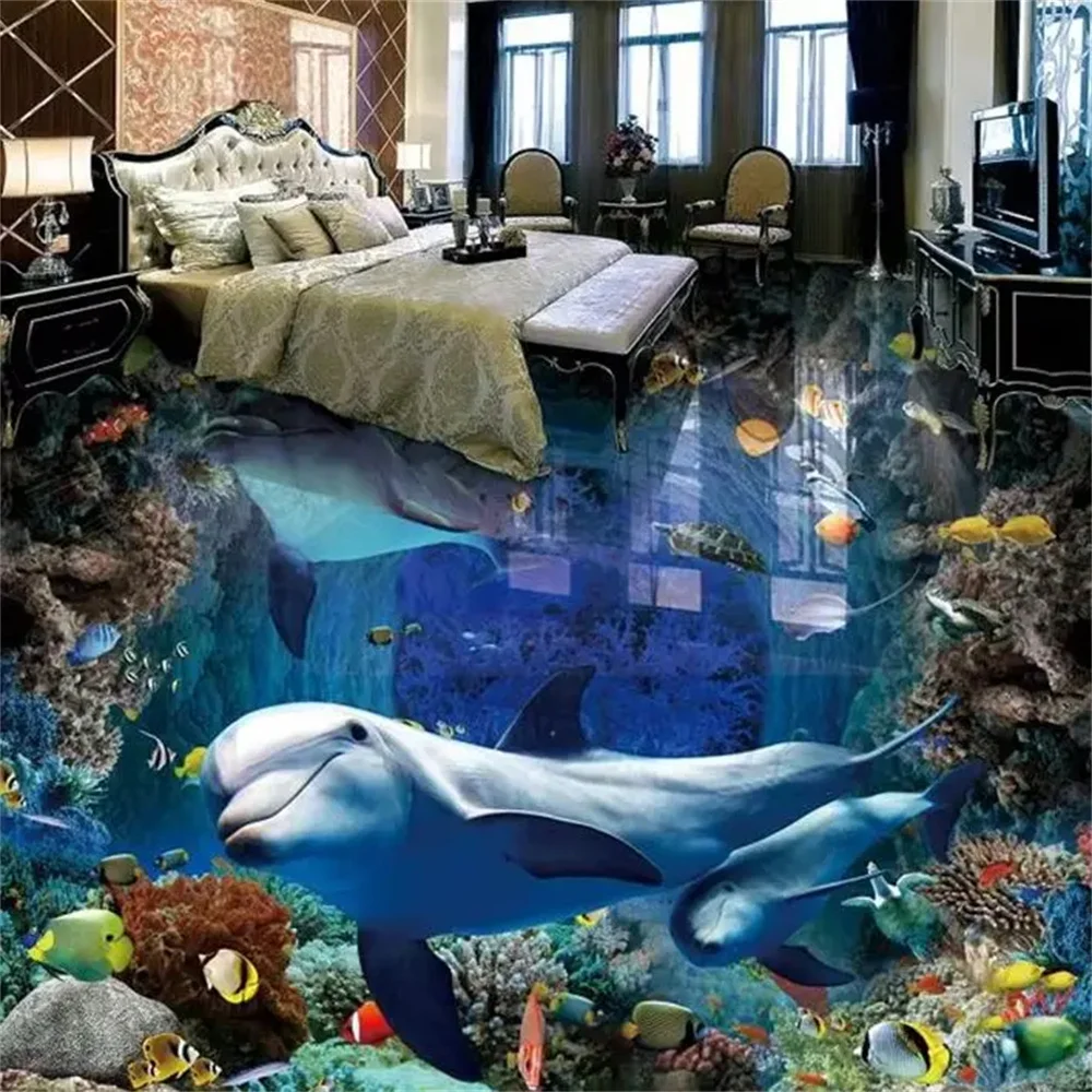 

Пользовательские пол 3d подводный мир дельфин мама и сын любовь фреска гостиная торговый центр отель водонепроницаемая напольная плитка