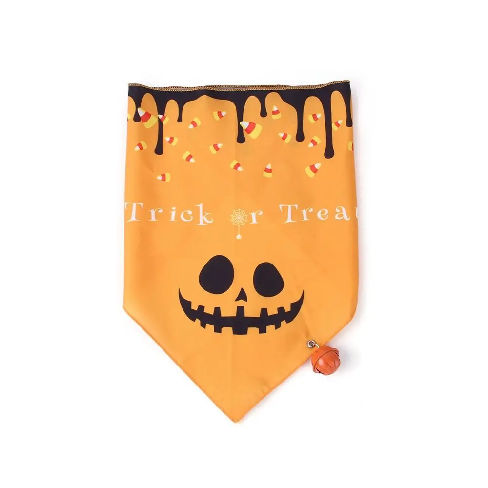 

With Bell Halloween Pet Scarf Breathable Soft Halloween Dog Triangle Towel Adjustable Polyester Pumpkin Dog Bandana